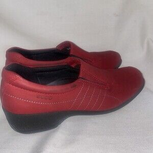 Ecco red leather loafers oxfrord Felicia Womens EU 36 US 5.5 Slip On Wedge